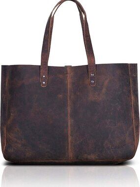 Stylish Leather Tote Bag for Women - Travel & Shopping Satchel Handbag, 18.5